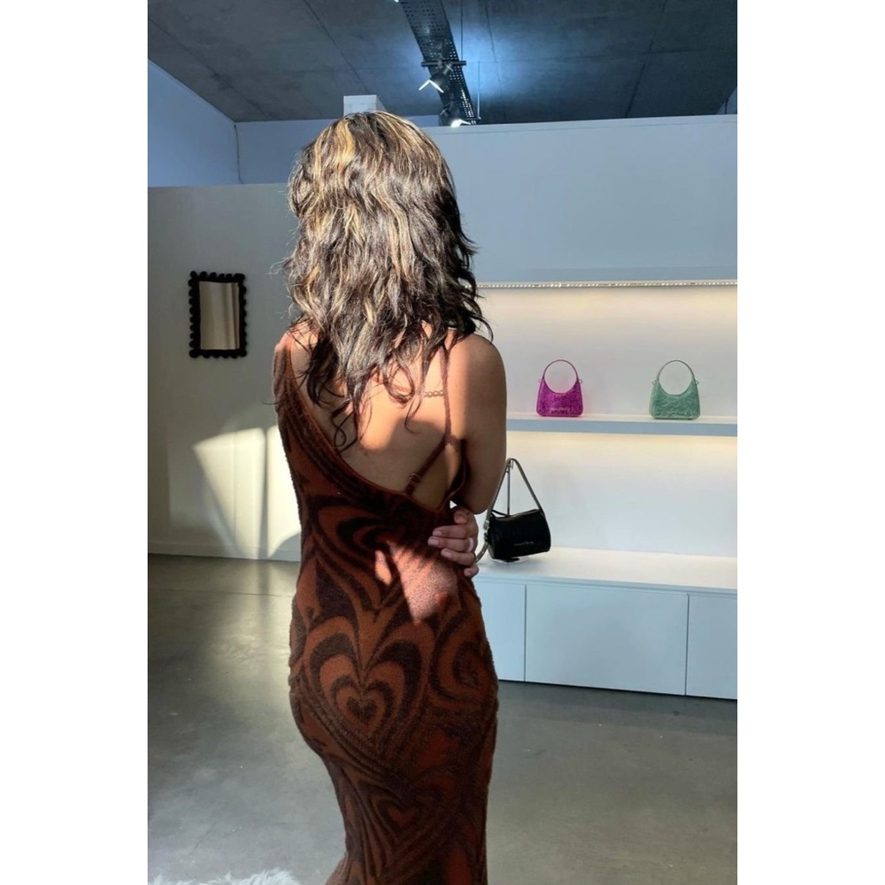 House of Sunny Shape Of My Heart Hockney Midi Dress in Chocolate, X-Small, NWT - Picture 4 of 11